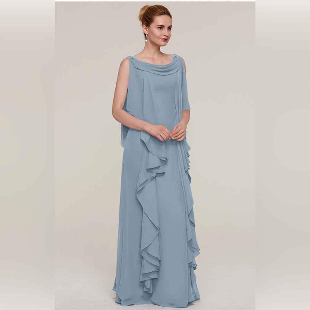 Dusty Blue Formal Floor-Length Chiffon Mother of the Bride Dresses